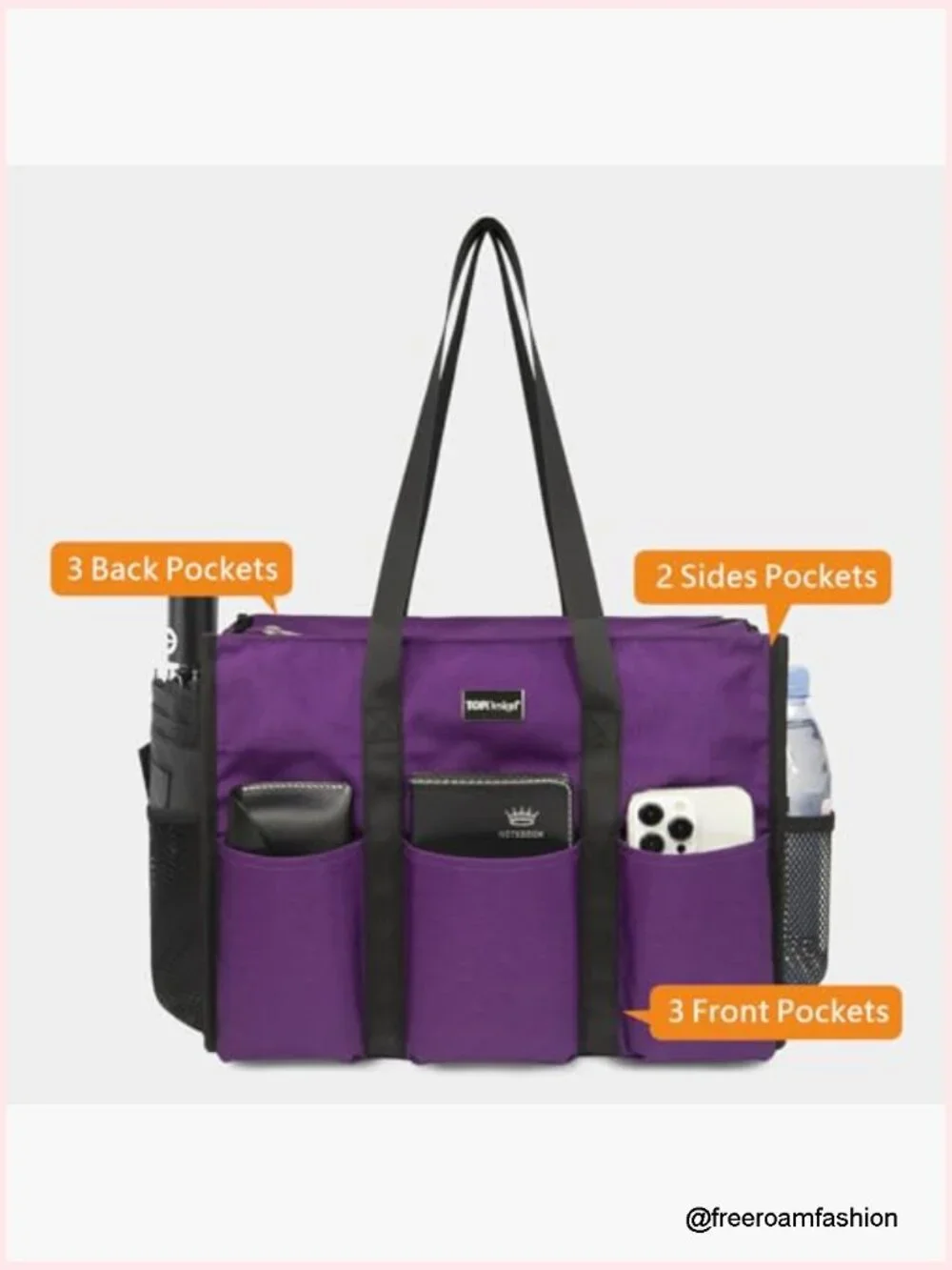 Utility Water Resistant Tote Bag with 13 Pockets Top Zipper Closure Bottom